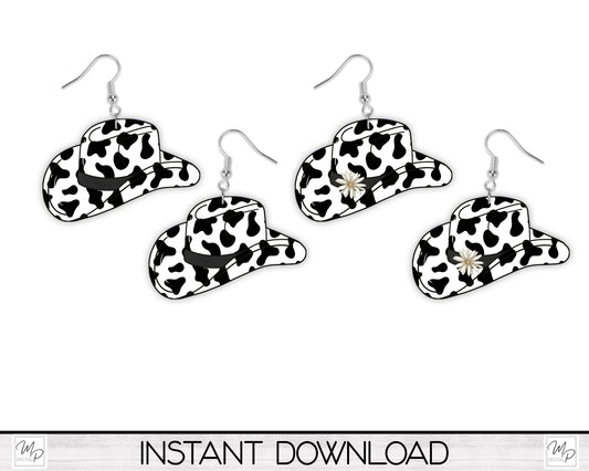 Cow Print Cowboy Hat PNG Design for Sublimation of Earrings, Digital Download