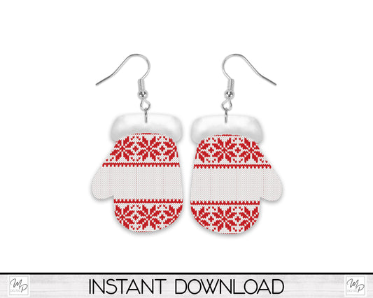 Christmas Mitten Earring PNG Design for Sublimation, Digital Download