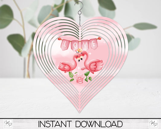 Valentine's Day Flamingo Heart Wind Spinner PNG Design for Sublimation, Garden Spinner Design, Digital Download