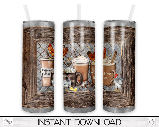 Chicken Coffee Latte 20oz Skinny Tumbler PNG Sublimation Design, Tumbler Digital Download