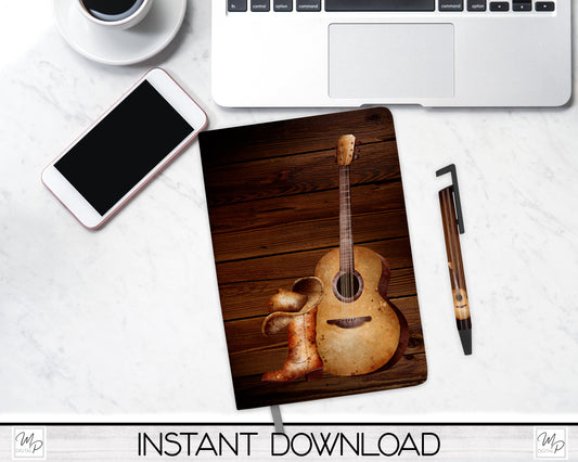 Western Cowboy Guitar Journal and Pen Set PNG Sublimation Design, Digital Download