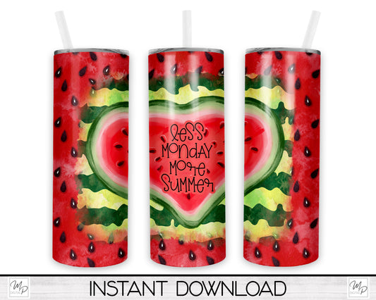 Watermelon Summer 20oz Skinny Tumbler PNG Sublimation Design, Tumbler Digital Download