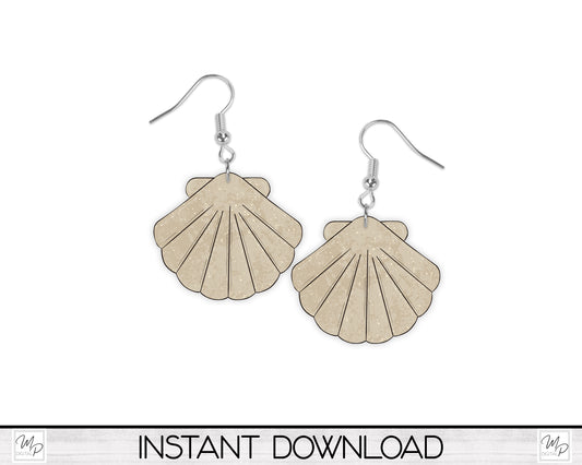 Tan Scalloped Shell Earring PNG Design for Sublimation, Digital Download