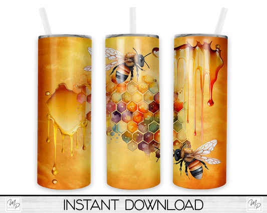 Honey Bee 20oz Skinny Tumbler PNG Sublimation Design, Tumbler Digital Download