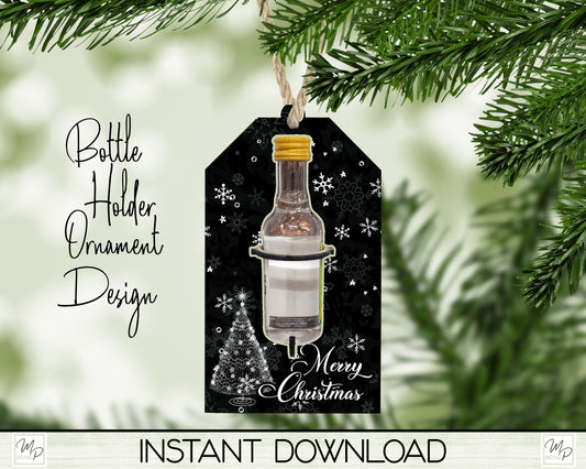 Snowflake Tag Christmas Liquor Bottle Holder, Ornament PNG for Sublimation, Digital Download Design