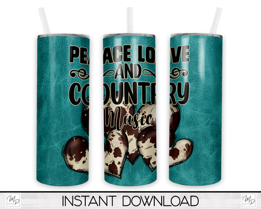 Western Country Music 20oz Skinny Tumbler PNG Sublimation Design, Tumbler Digital Download