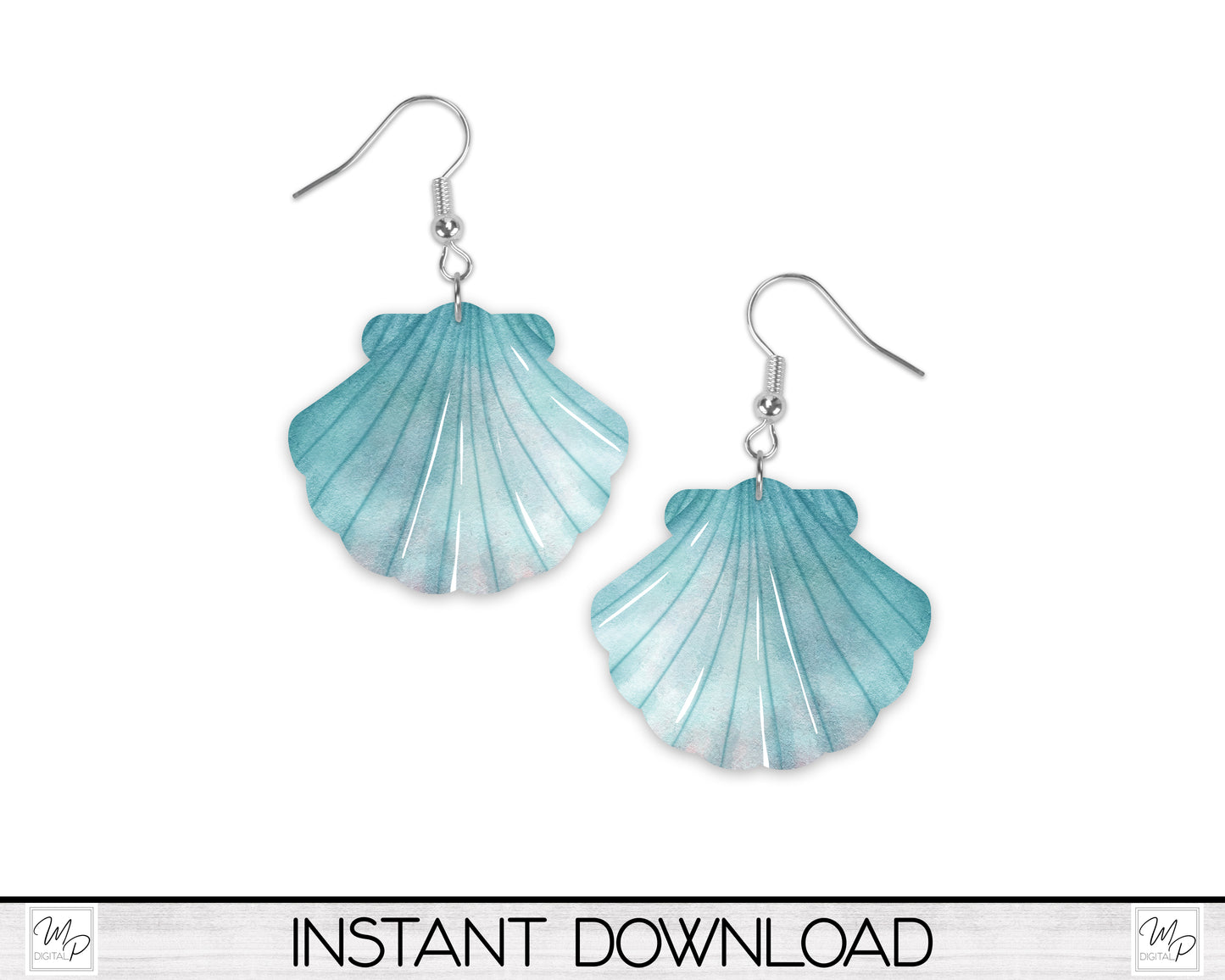 Blue Scalloped Shell Earring PNG Design for Sublimation, Digital Download