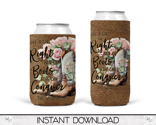 Cowgirl Boots Neoprene Can Cooler PNG Sublimation Design, Digital Download
