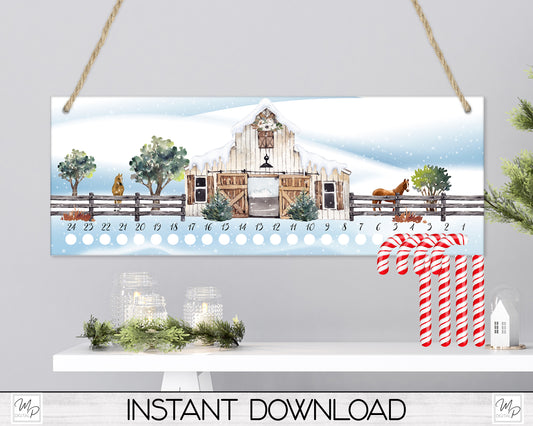 Christmas Farm Candy Cane Countdown Sign PNG Sublimation Digital Download, Candy Cane Holder Advent Calendar