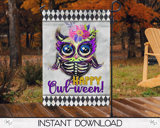 Halloween Owl Garden Flag PNG for Sublimation Design, Digital Download