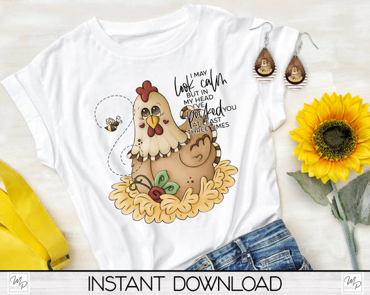 Chicken PNG Sublimation Design Bundle for T-Shirts, Easter Pillows, Mugs / Chicken Earring Digital Download