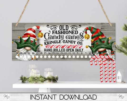 Christmas Elf Gnomes Candy Cane Countdown Sign PNG Sublimation Digital Download, Candy Cane Holder Advent Calendar