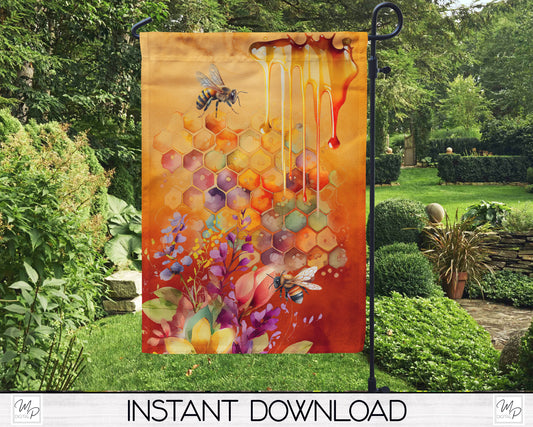 Honey Bee Garden Flag Design for Sublimation of Yard / Patio Flag, Digital Download
