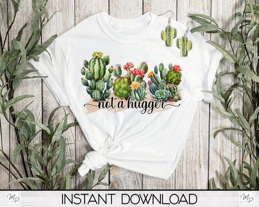 Cactus PNG Sublimation T-Shirt and Earring Design Bundle Digital Download