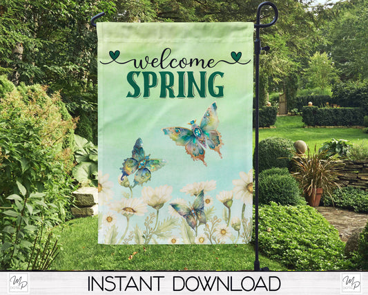 Welcome Spring Garden Flag Design for Sublimation of Yard / Patio Flag, Digital Download