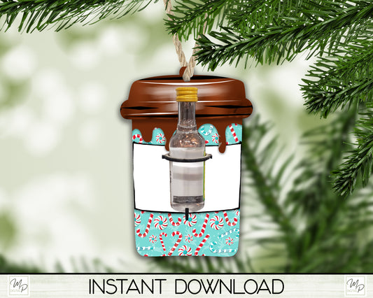Christmas Peppermint Coffee Cup Christmas Liquor Bottle Holder, Ornament PNG for Sublimation, Digital Download Design