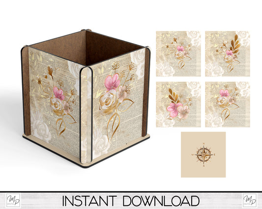 Floral Box PNG Sublimation Design, Centerpiece MDF Box Design Digital Download
