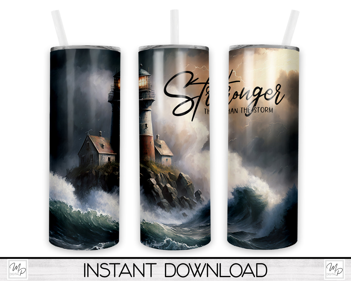 Inspirational Lighthouse 20oz Skinny Tumbler PNG Sublimation Design, Tumbler Digital Download