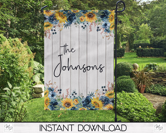 Sunflower Floral Garden Flag PNG for Sublimation Design, Digital Download