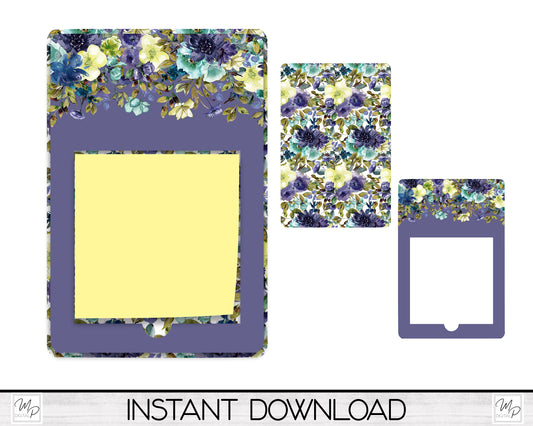 Purple Floral Sticky Notepad Holder PNG Sublimation Design, Note Pad Holder Digital Download