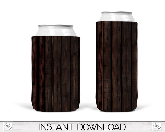 Dark Wood Background Neoprene Can Cooler PNG Sublimation Design, Digital Download