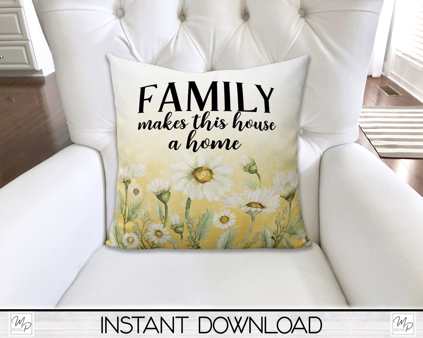 Daisy Pillow Cover PNG Sublimation Design, Digital Download, Square Pillow Case PNG Design