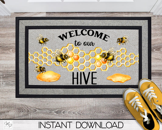 Welcome To Our Hive Door Mat Design for Sublimation, Bee Rug PNG