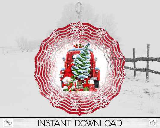 Christmas Gnome Red Farmhouse Truck Wind Spinner PNG Design for Sublimation, Garden Spinner Design, Digital Download