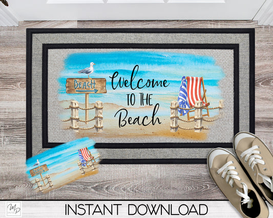 Welcome To The Beach Door Mat Design for Sublimation, Rug PNG, With and Without Words