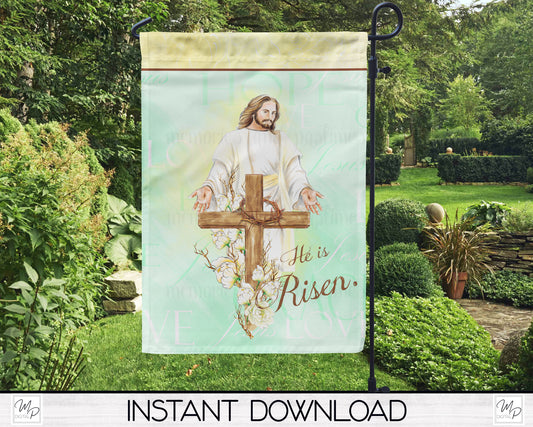 Christian Easter Garden Flag PNG for Sublimation Design, Digital Download, Jesus Is Risen
