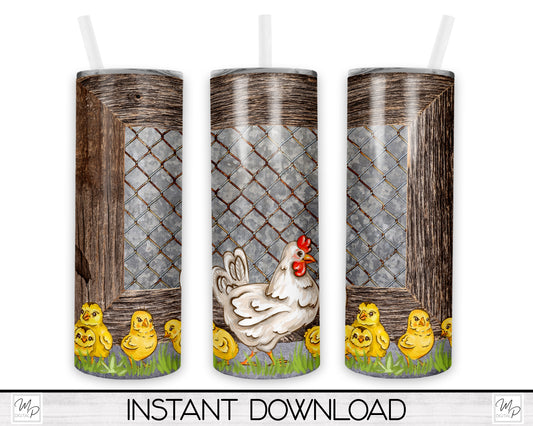 Chicken 20oz Skinny Tumbler PNG Sublimation Design, Tumbler Digital Download