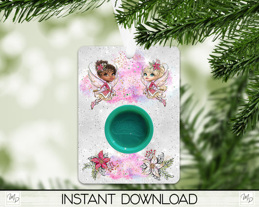 Christmas Fairies Rectangle Playdough Gift Ornament PNG Design, Party Favor Sublimation Design Download