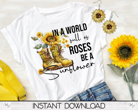 Sunflower PNG Sublimation T-Shirt and Earring Design Bundle Digital Download