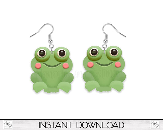 Cute Frog Earring PNG Design for Sublimation, Digital Download