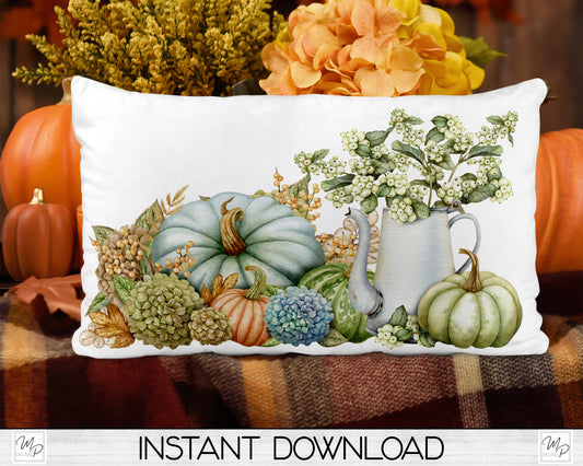 Fall Pumpkin Lumbar Pillow Cover PNG Sublimation Design, Digital Download