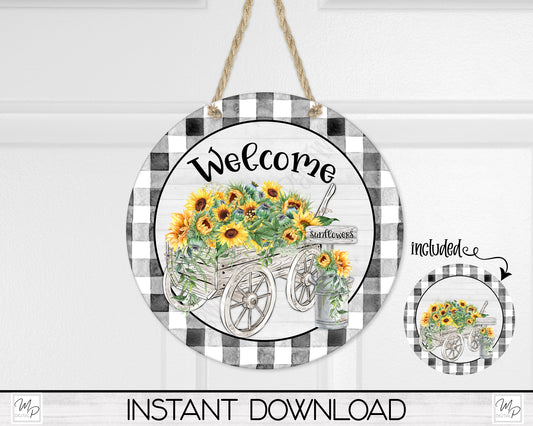 Sunflower Welcome PNG Design for Sublimation of Round Signs, Earrings, Coasters and Keychains, Digital Download