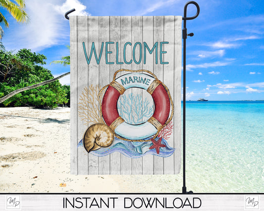 Beach, Nautical Garden Flag PNG for Sublimation Design, Digital Download