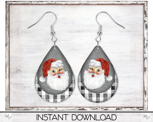 Santa Christmas Earring Design for Sublimation, PNG Digital Download