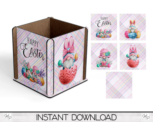 Gnome Easter Box PNG Sublimation Design, Centerpiece MDF Box Design Digital Download