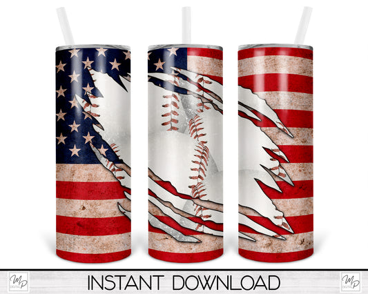 Baseball Flag 20oz Skinny Tumbler PNG Sublimation Design, Tumbler Digital Download