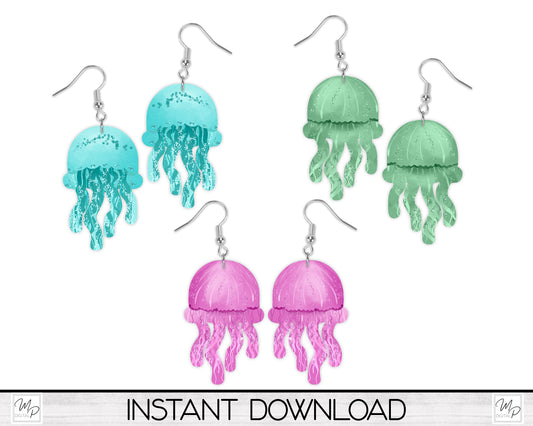 Jellyfish Earring PNG Designs for Sublimation, BUNDLE, Digital Download