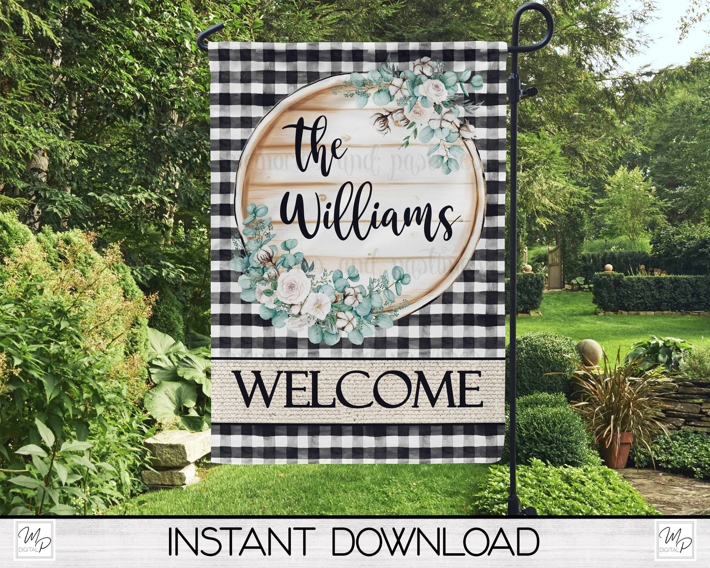 Farmhouse Buffalo Plaid Garden Flag PNG for Sublimation Design, Digital Download