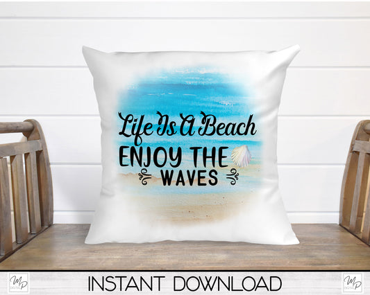 Beach Square Pillow Cover PNG Sublimation Design, Digital Download