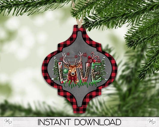 Christmas Deer Ornament PNG for Sublimation, Arabesque Tree Ornament Design, Digital Download