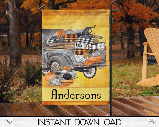 Halloween Farmhouse Truck Garden Flag PNG for Sublimation Design, Digital Download