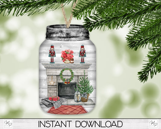 Mason Jar Farmhouse Christmas Tree Ornament PNG for Sublimation, Digital Download