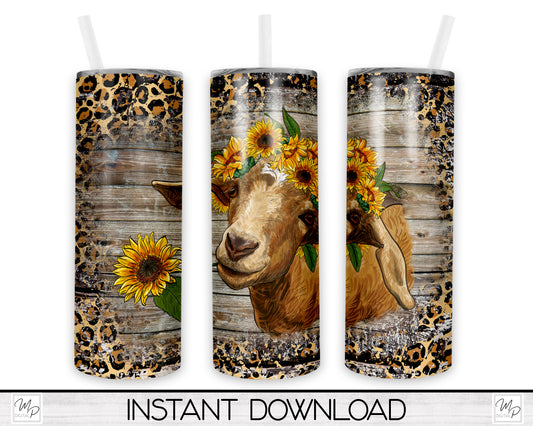 Sunflower Leopard Print Goat 20oz Skinny Tumbler PNG Sublimation Design, Tumbler Digital Download