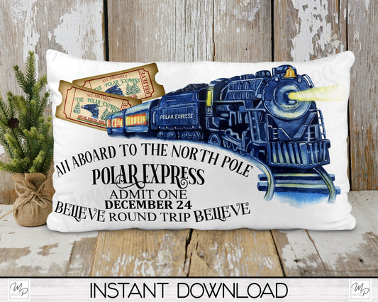 Christmas Lumbar Pillow Cover PNG Sublimation Design, Digital Download, All Aboard