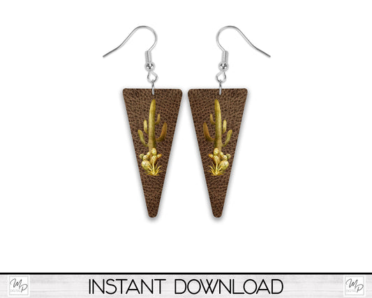 Triangle Cactus Earring PNG, Western Succulent Designs for Sublimation, Digital Download