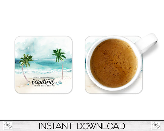 Christian Beach Coaster PNG Design For Sublimation, Digital Download